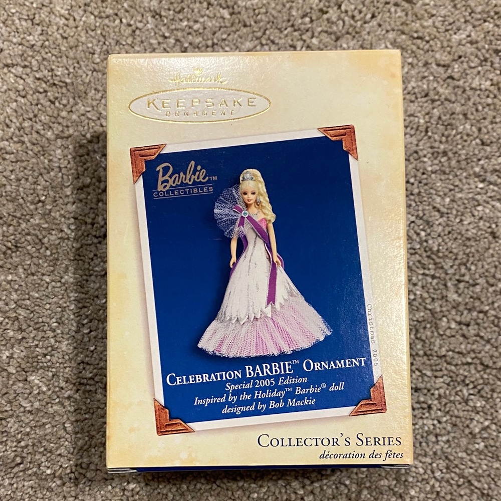 2005 Hallmark Barbie Ornament with White and Purple Dress